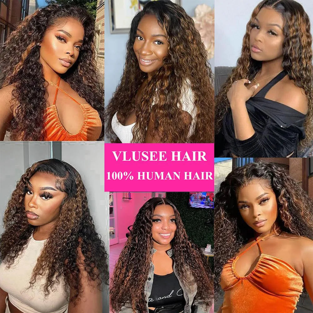 Deep Wave Highlight Wig Human Hair P1B/30 Ombre Human Hair Wig Pre Plucked 13x4 Curly Lace Front Wigs 200 Density For Women Remy