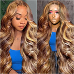 Blonde Highlight Body Wave Lace Wig 13X4 13x6 HD Transparent Lace Frontal 100% Human Hair Wig For Women Hightlight P4/27 Wig .