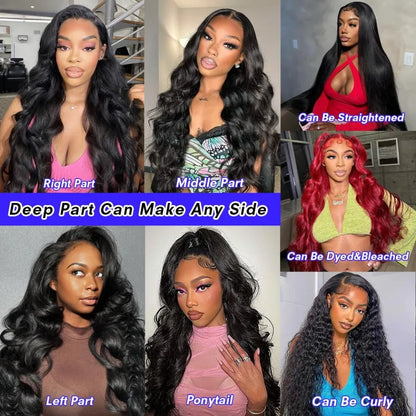 13x6 Hd Lace Frontal Wigs 220 Density 40 Inch For Black Women Pre Plucked Body Wave Human Hair Lace Frontal Wigs Nature Black