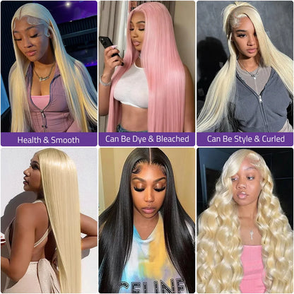 40Inch Bone Straight Blonde 613 Human Hair Lace Wig 13x6 and 13x4 Transparent Lace Front Wig Pre-Plucked Brazilian Remy Hair Wig