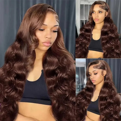 200 Density Chocolate Brown 13X6 HD Trantsparent Lace Frontal Human Hair Wigs 13X4  Lace Front Wigs Body Wave For Women