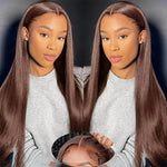 Chocolate Brown Bone Straight Front Lace Wig 13x6 Transparent Lace Frontal Wig 13x4 HD Lace Pre-Plucked Brazilian Human Hair Wig