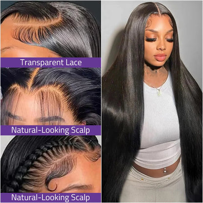 100% Pre-Plucked Brazilian Human Hair Wigs 13x6 HD Lace Bone Straight Wig 40 Inch 13x4 Transparent Lace Frontal High Density Wig