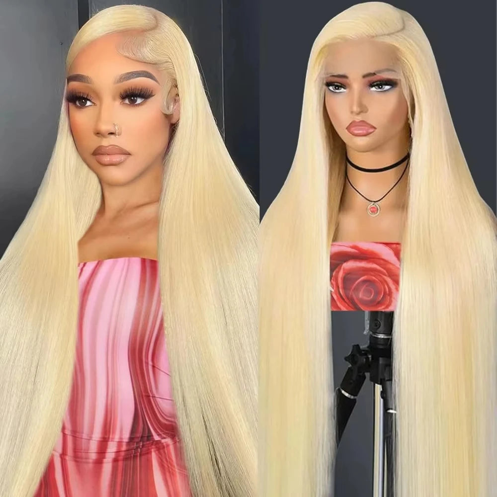 613 Honey Blonde Color Wig 40 Inch Brazilian Remy Hair Bone Straight Wig 13x4 and 13x6 HD Frontal Lace Wig 220 Density For Women