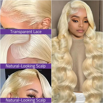 613 Lace Front Blonde Wig 200 Density Body Wave Pre-Plucked Human Hair Wig 13x4 and 13x6 HD Transparent Lace Frontal 40 Inch Wig
