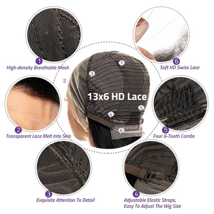 36 Inch Chocolate Brown Body Wave HD Lace Front Human Hair Wig Brazilian 13x6 Lace Frontal Wigs Preplucked for Women 200 Density