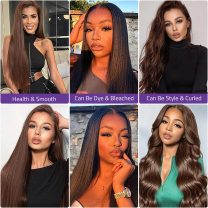 Chocolate Brown Bone Straight Wig 13X6 HD Lace Front Human Hair Wig 40 Inch 13X4 Lace Frontal Colored 200% Density Wig For Women