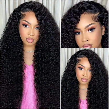 40 Inch Deep Curly 100% Pre-plucked Brazilian Human Hair Wigs 5x5 Glueless Lace 200 Density Natural Black Wigs 360 Full Lace Wig