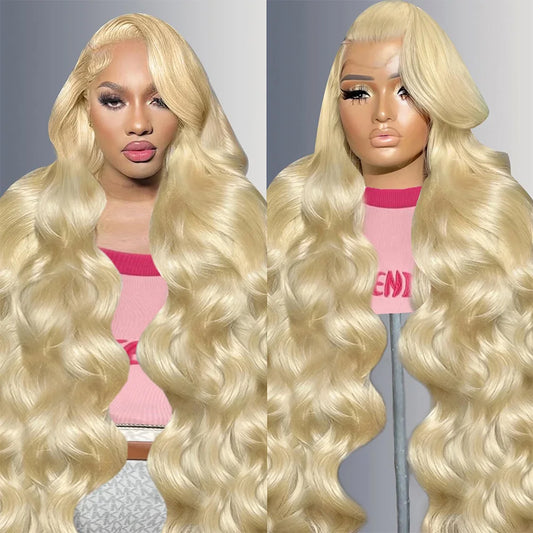HD Transparent Lace Front Wig in Body Wave, #613 Color, Pre-Plucked 100% Human Hair, Available in 13x4 and 13x6 Sizes for Women.