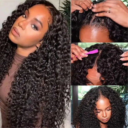 Curly V Part Wigs Human Hair Brazilian For Black Women Upgrade U Part Wigs No Sew No Glue 220% Density Human Hair Wigs Deep Wave