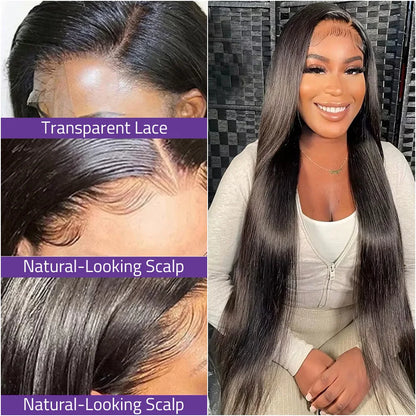 220 Density Black Bone Straight 13x6 and 13x4 HD Transparent Lace Front Wig 40 Inch Wig For Women 100% Brazilian Human Hair Wigs