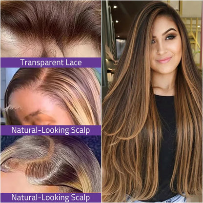 P4/27 Highlight Bone Straight Lace Front Wig 200% Density 13x4 and 13x6 Transparent HD Lace Front 100% Human Hair Wigs For Woman