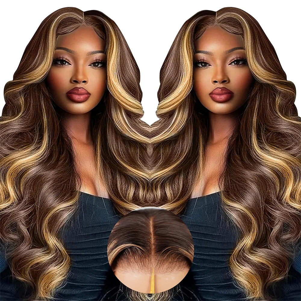 18-40 Inch Body Wave P4/27 Highlight 13x4 Frontal Lace Wig Pre-plucked 200% Density Human Hair 13x6 Lace Front Honey Blonde Wig