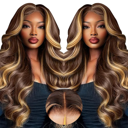 18-40 Inch Body Wave P4/27 Highlight 13x4 Frontal Lace Wig Pre-plucked 200% Density Human Hair 13x6 Lace Front Honey Blonde Wig