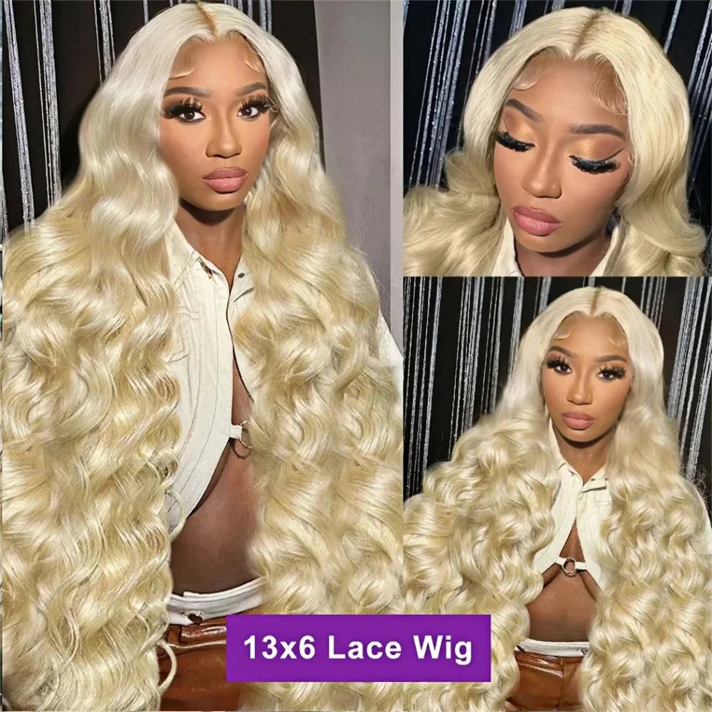 #613 Body Wave Human Hair Lace Wig 13x4 and 13x6 Transparent Frontal Lace Honey Blond Wig 40 Inch Pre-plucked Brazilian Hair Wig