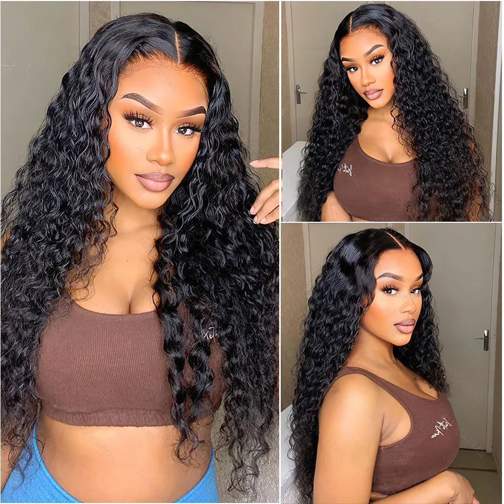 40 Inch Deep Wave Lace Front Wig 13x6 HD Lace Frontal Pre-Plucked Deep Curly Wig 100% Natural Black Human Hair 360 Full Lace Wig