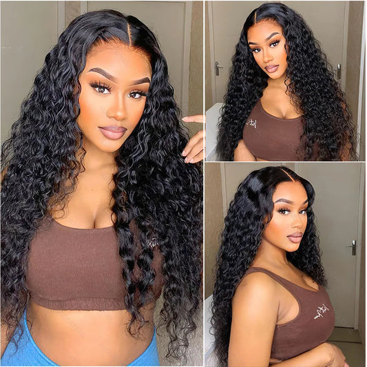 40 Inch Deep Wave Lace Front Wig 13x6 HD Lace Frontal Pre-Plucked Deep Curly Wig 100% Natural Black Human Hair 360 Full Lace Wig