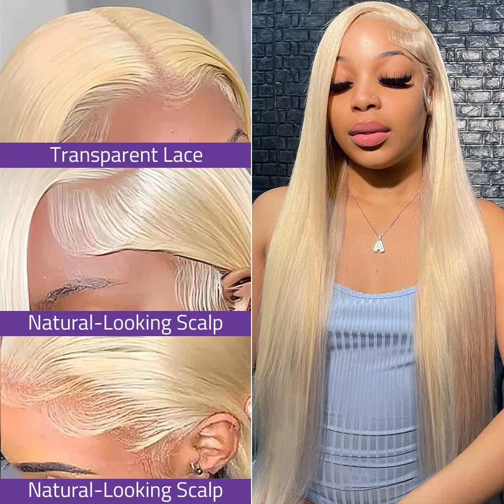 40 Inch 613 Honey Blonde Bone Straight Lace Wigs 13x4 Transparent Lace Front Human Hair Wigs For Women 13x6 HD Lace Frontal Wigs