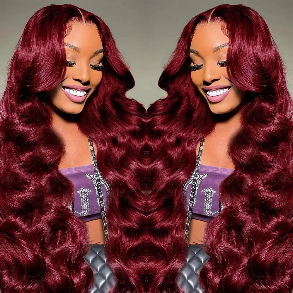 200 Density Body Wave 99j Burgundy 13x6 HD Front Lace Wig For Women 18-40 Inch Brazilian Human Hair 13x4 Lace Front Wig On Sale