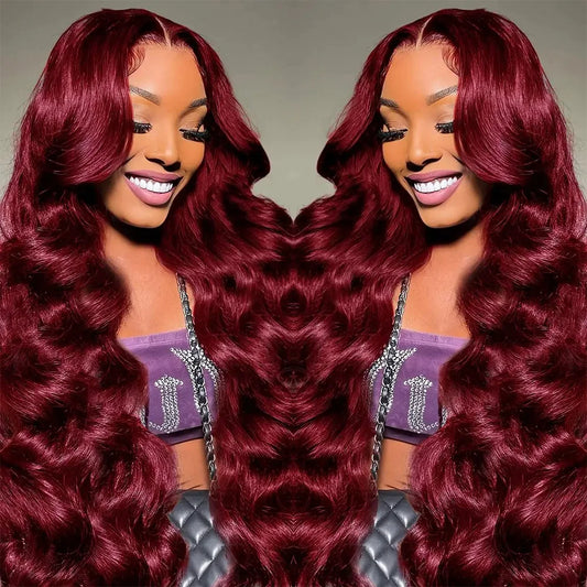 200 Density Body Wave 99j Burgundy 13x6 HD Front Lace Wig For Women 18-40 Inch Brazilian Human Hair 13x4 Lace Front Wig On Sale