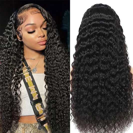 200 Density Black Hair Lace Wig 13x6 Transparent Frontal Lace Deep Wave Wig 360 Full Lace 40 Inch Wig 100% Human Hair On Selling