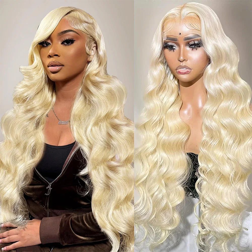 613 Lace Front Blonde Wig 200 Density Body Wave Pre-Plucked Human Hair Wig 13x4 and 13x6 HD Transparent Lace Frontal 40 Inch Wig
