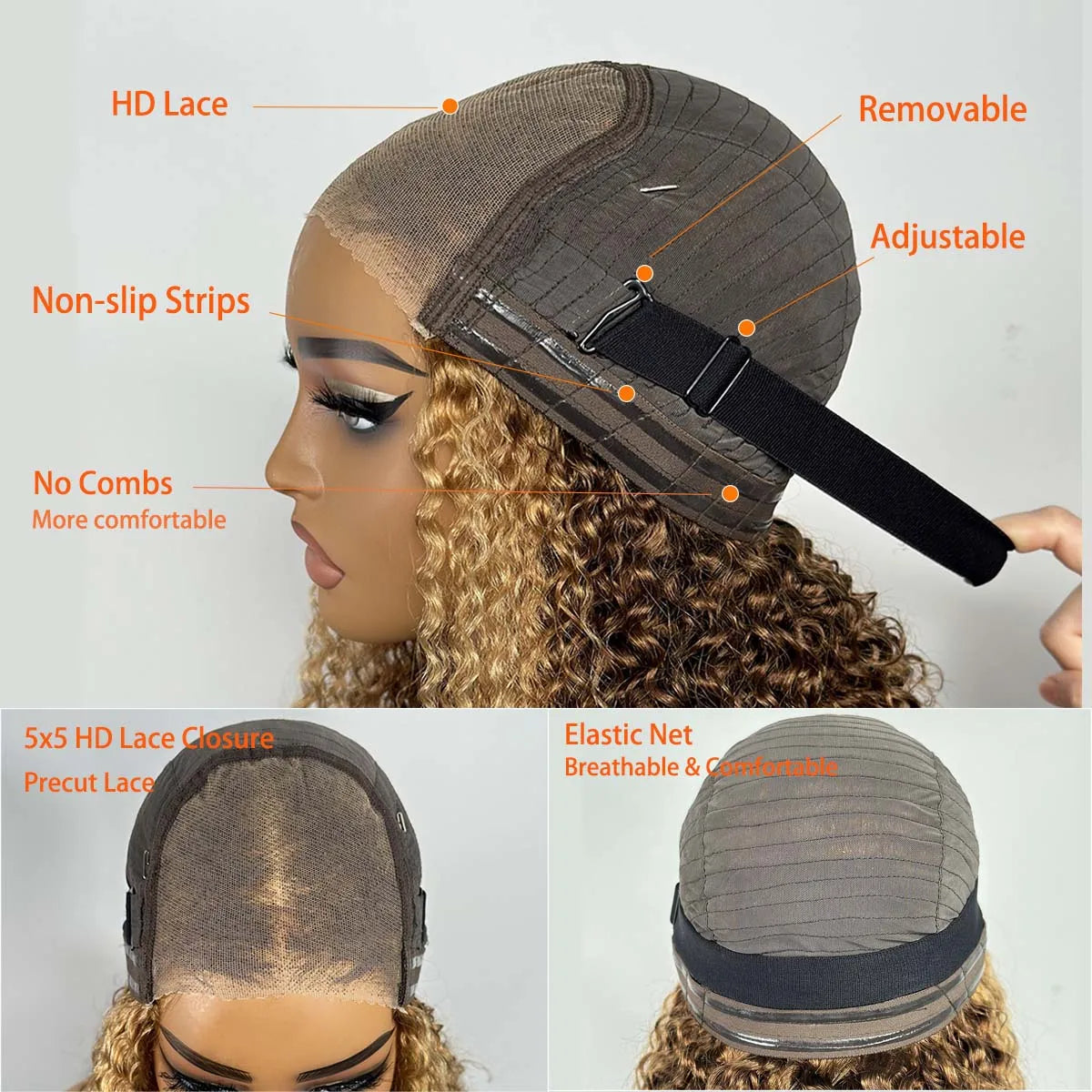 427 Bob Curly Wigs Human Hair Glueless Wear And Go Pre Plucked Pre Bleached Pre Cut Deep Wave Lace Front With 220 Density 10”