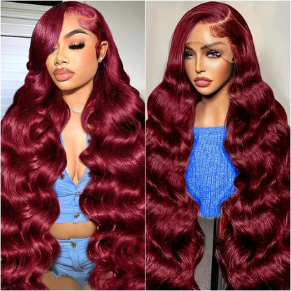 100%  Human Hair Wigs 99J Body Wave wigs 13x4 13x6 HD Lace Frontal Wigs  200 Density Transparent Lace Wigs Suit Any Color Skin .