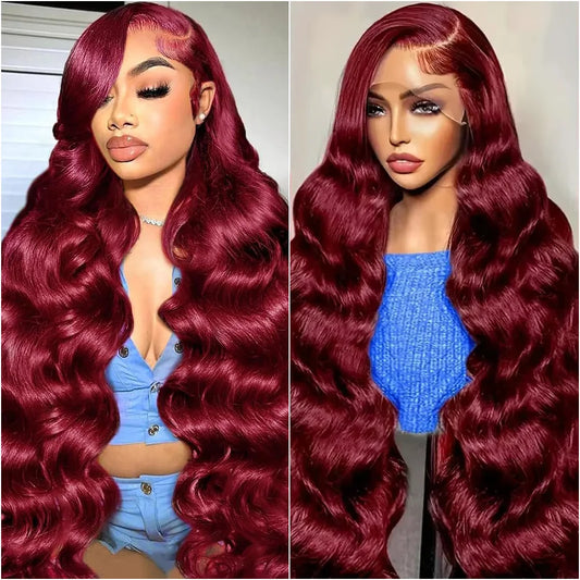 100%  Human Hair Wigs 99J Body Wave wigs 13x4 13x6 HD Lace Frontal Wigs  200 Density Transparent Lace Wigs Suit Any Color Skin .