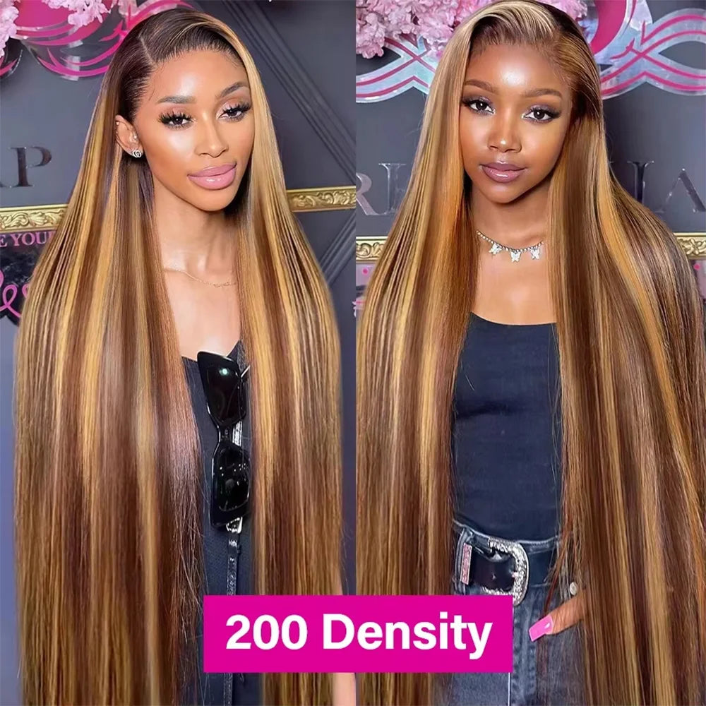 4/27 Highlight Straight Lace Wig 13x6 13x4 HD Lace Frontal Wigs Natural Hairline 100% Pre-Plucked Brazilian Human Hair Lace Wigs