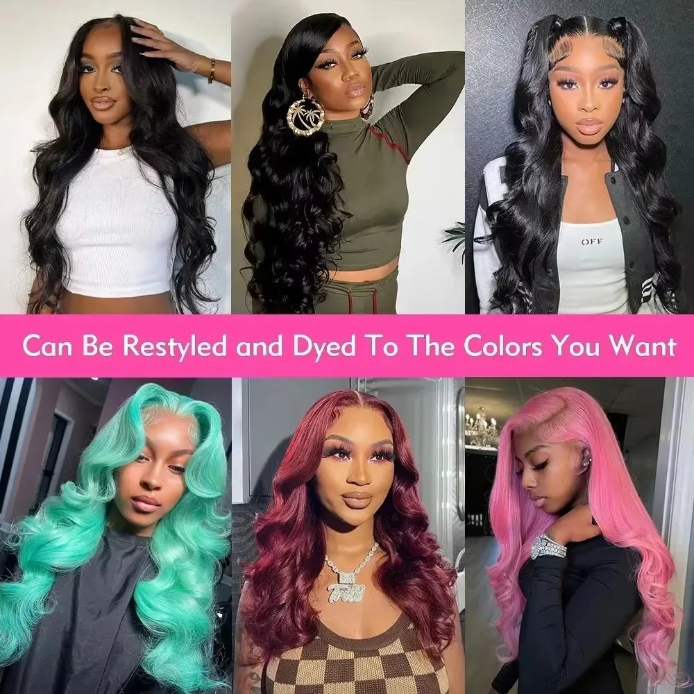 13x4 13x6 HD Front Wigs Transparent Lace 38 inches Natural body Wave Human Hair 200 Density in Brazilian human hair For Women