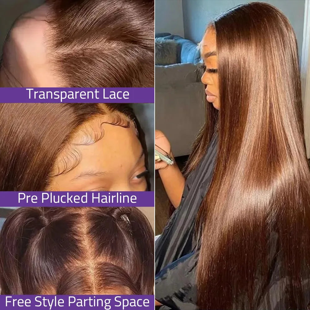 Chocolate Brown Straight Lace Front Wigs 13x6 HD Transparent Lace Frontal Wig Pre Plucked Remy 13x4 Brazilian Human Hair Wigs