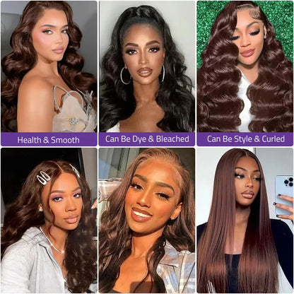 200 Density Chocolate Brown 13X6 HD Trantsparent Lace Frontal Human Hair Wigs 13X4  Lace Front Wigs Body Wave For Women