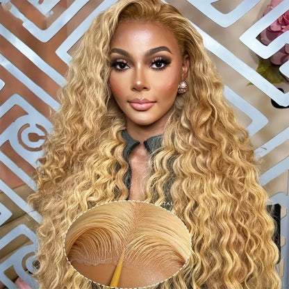 13x6 Deep Wave Lace Front Wigs Human Hair Honey Blonde HD Transparent Lace Frontal Wigs Human Hair #27 Curly Wigs Human Hair Wig
