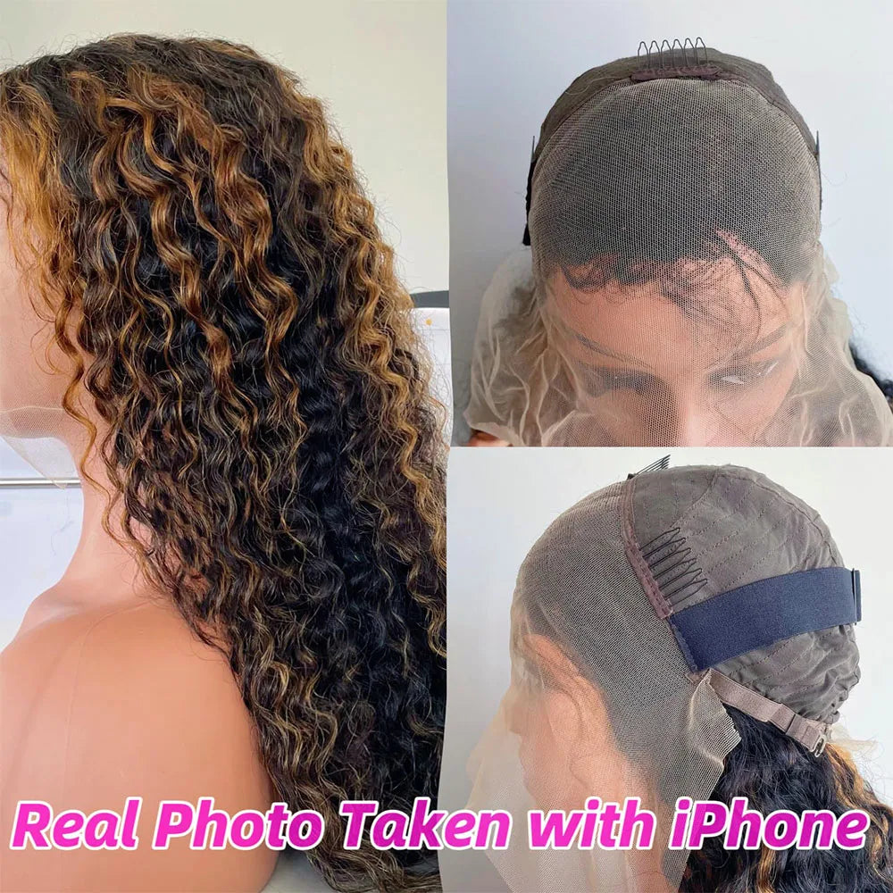 Deep Wave Highlight Wig Human Hair P1B/30 Ombre Human Hair Wig Pre Plucked 13x4 Curly Lace Front Wigs 200 Density For Women Remy