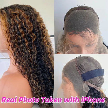 Deep Wave Highlight Wig Human Hair P1B/30 Ombre Human Hair Wig Pre Plucked 13x4 Curly Lace Front Wigs 200 Density For Women Remy