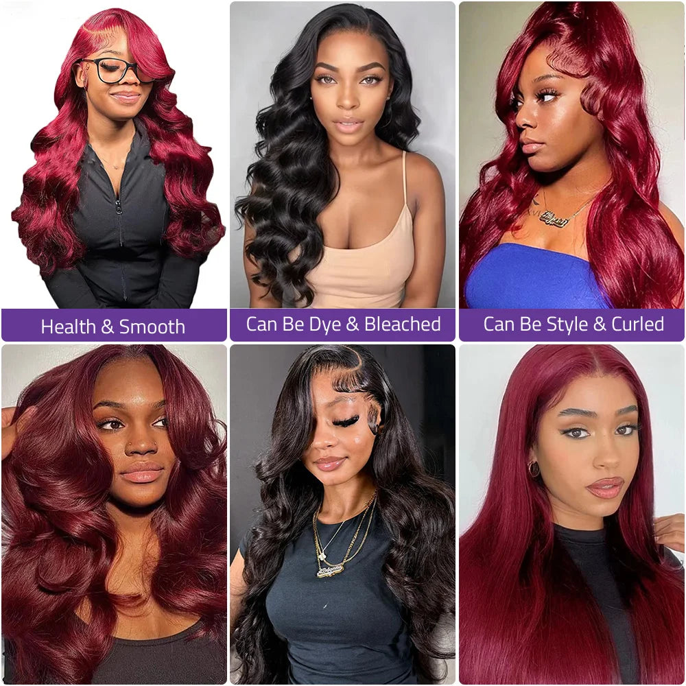 200 Density Body Wave 99j Burgundy 13x6 HD Front Lace Wig For Women 18-40 Inch Brazilian Human Hair 13x4 Lace Front Wig On Sale