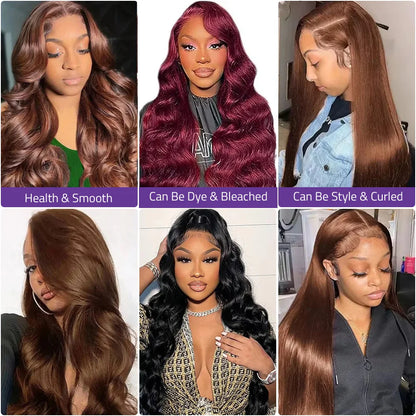 100% Human-Hair Wigs #4 Body Wave Wig Chocolate Brown Lace Wig 13x4 HD Lace Frontal Wig 13x6 Transparent Lace Pre plucked Wig !