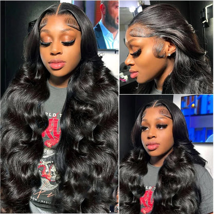 100% Natural black Human Hair Lace Wig 38 Inch Body Wave Lace Wig 13x6 Hd Lace Pre Plucked 360 Lace Frontal Wig Can Be Dyed !