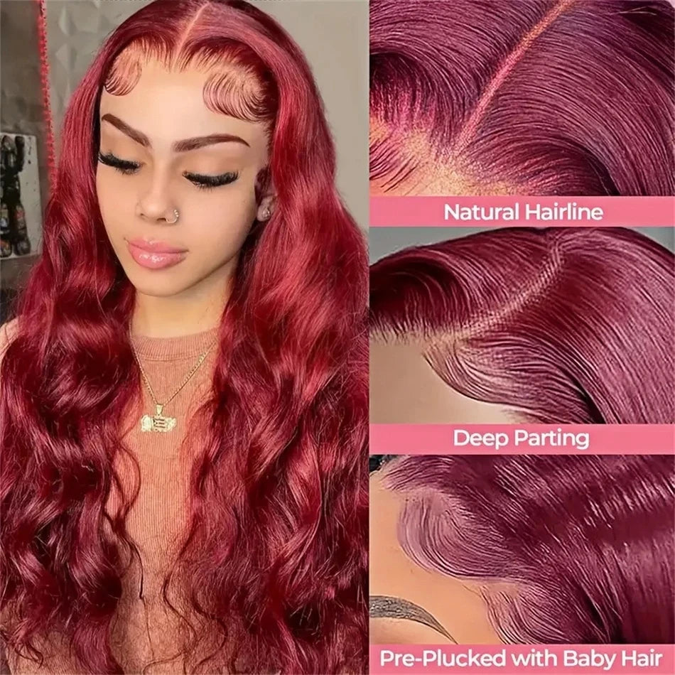 99j Burgundy Lace Front Wigs Human Hair 13x6 Hd Transparent For Black Women Body Wave Lace Front Pre Plucked Human Hair Wigs