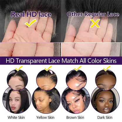 200 Density 13x6 HD Lace Frontal Wig Brazilian 32 34 36 Inches Deep Wave Curly 100% Human Hair Wigs For Black Women Pre Plucked
