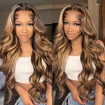 4/27 Highlight Ombre Wig Human Hair Body Wave 13x6 Lace Front Wig Pre Plucked Transparent Lace Frontal Wigs 200% Density 30 Inch