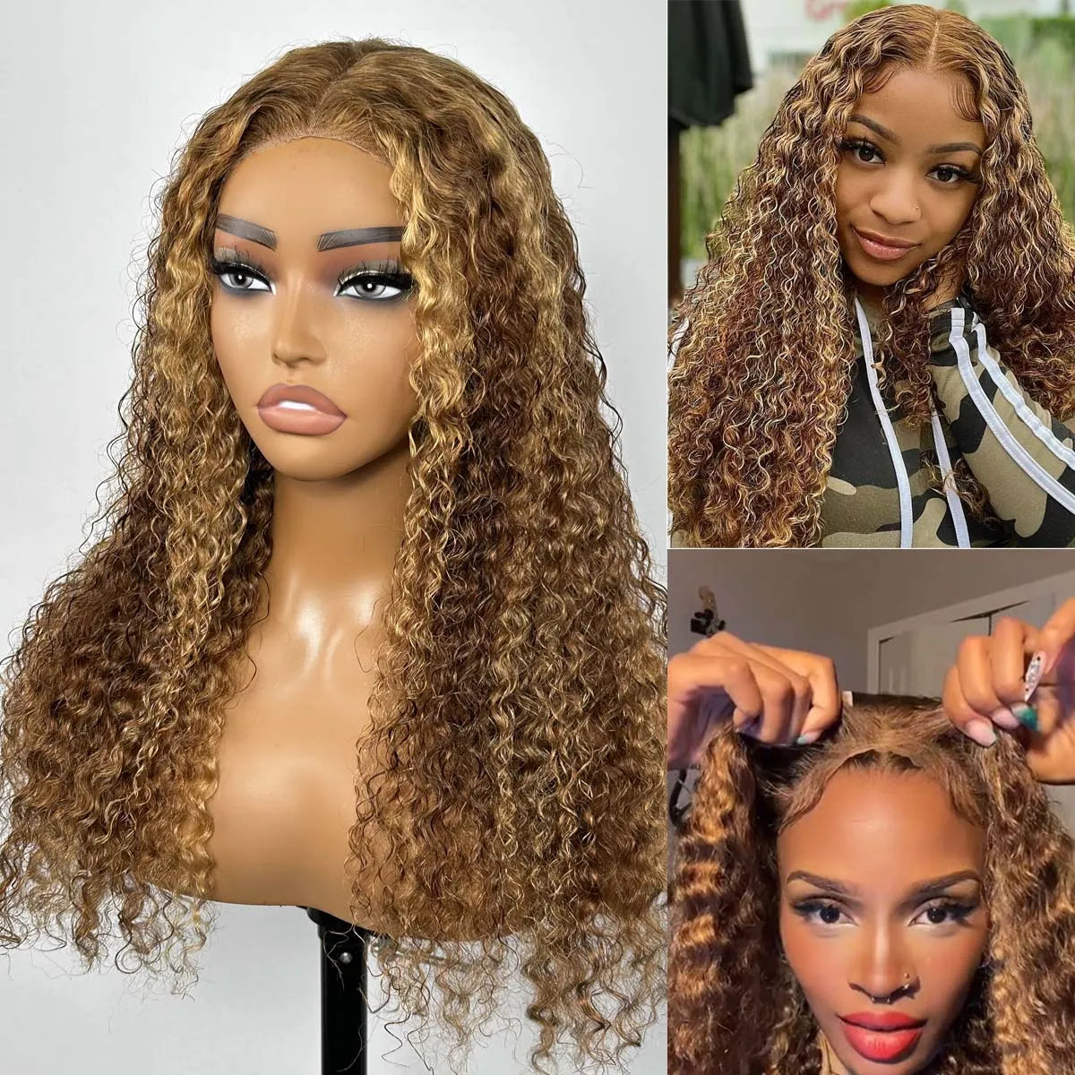 427 Bob Curly Wigs Human Hair Glueless Wear And Go Pre Plucked Pre Bleached Pre Cut Deep Wave Lace Front With 220 Density 10”