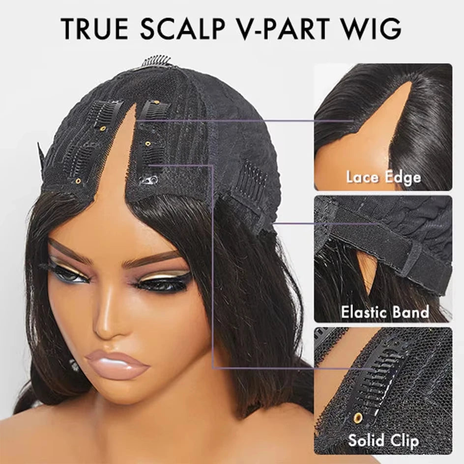 Curly V Part Wigs Human Hair Brazilian For Black Women Upgrade U Part Wigs No Sew No Glue 220% Density Human Hair Wigs Deep Wave