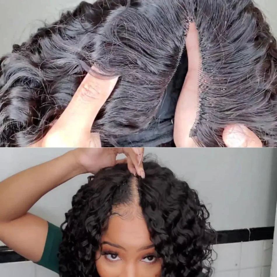 Curly V Part Wigs Human Hair Brazilian For Black Women Upgrade U Part Wigs No Sew No Glue 220% Density Human Hair Wigs Deep Wave