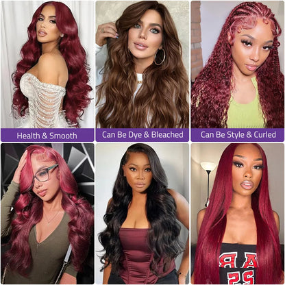 99J Burgundy 13x4 HD Frontal Lace Body Wave Wig 13x6 Transparent Lace Frontal 220Density Wig 100% Brazilian Human Hair For Women