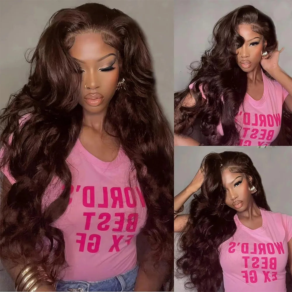 36 Inch 13x4 Chocolate Brown Body Wave HD Lace Front Wig Pre Plucked 13x6 Lace Frontal Wig 100% Human Hair Wig Selling For Women