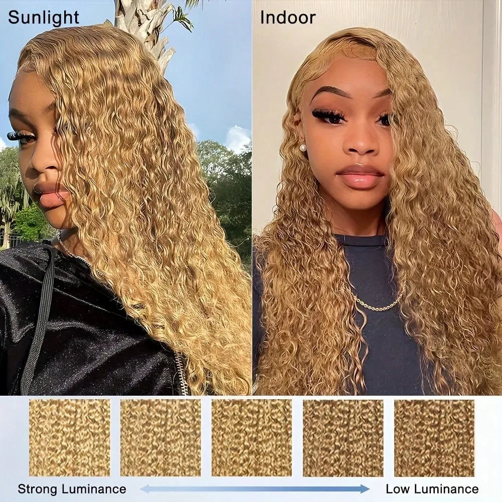 13x6 Deep Wave Lace Front Wigs Human Hair Honey Blonde HD Transparent Lace Frontal Wigs Human Hair #27 Curly Wigs Human Hair Wig
