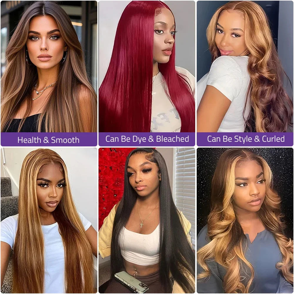 200 Density P4/27 Straight Frontal Lace Wig 13x6 HD Transparent Lace Wig 36Inch  Lace Real Brazilian Human Hair Wig For Women