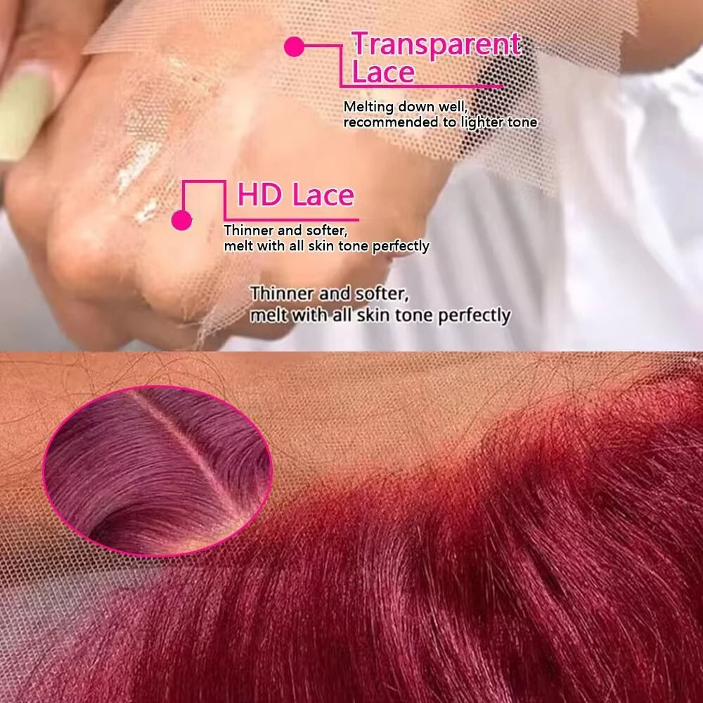 Brazilian Human Hair Lace Wig 99j Burgundy 13x6 Hd Lace Frontal Wig 13x4 Transparent Lace Curly Deep Wave Wig 200% Density.